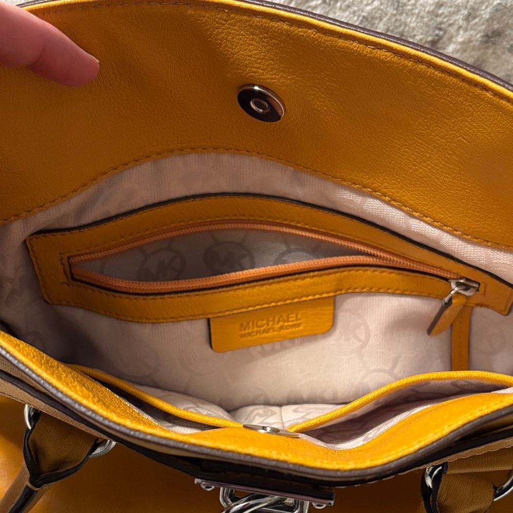 Michael Kors Golden Yellow Leather East West Hamilton Satchel Handbag - Picture 8 of 16